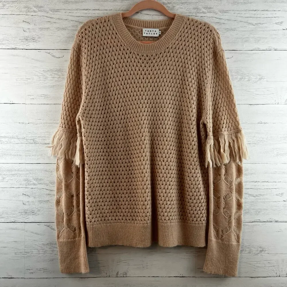 Tanya Taylor Naomi Open Knit Fringe Sweater Size‎ M